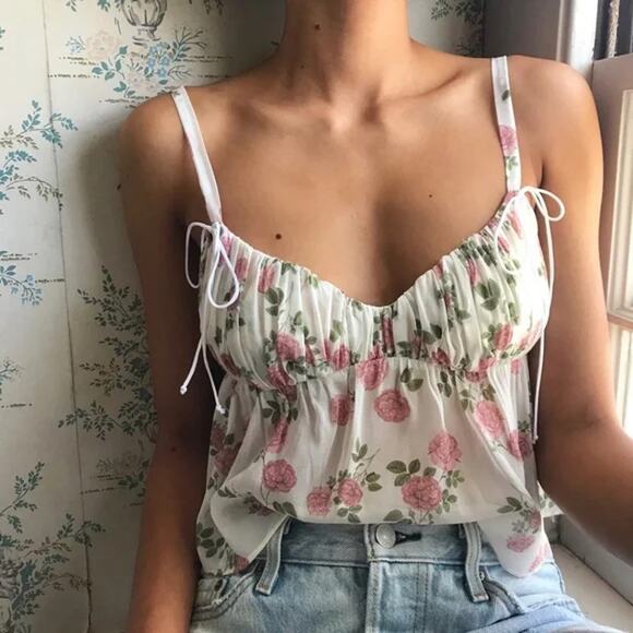 For Love‎ and Lemons Biscotti Rose Print Cropped Cami Top - Picture 1 of 6
